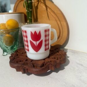 Vintage Termocrisa Milk Glass Red Tulip Mug